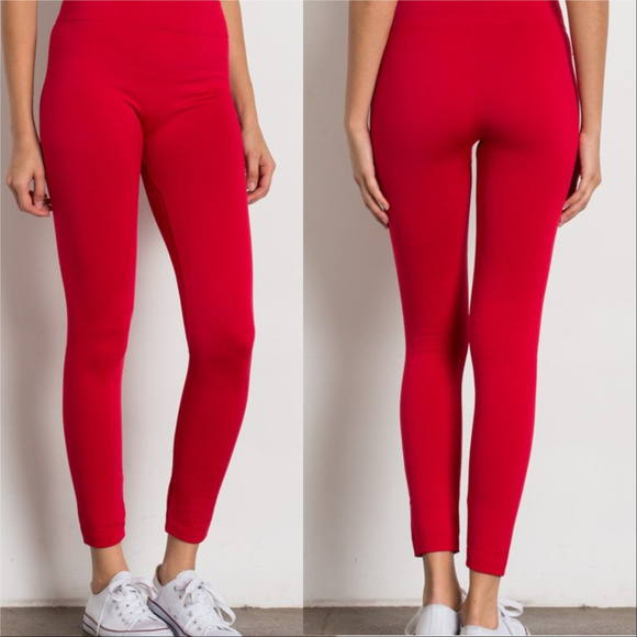 LIPSTICK RED FLEECED LINED leggings - Picture 2 of 3